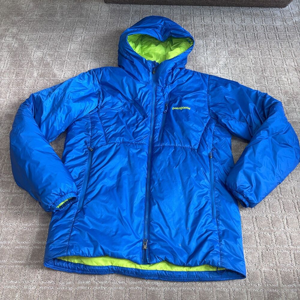 Patagonia Das Parka Hoody Puffer Jacket Coat Mens M Blue Insulated Nylon READ